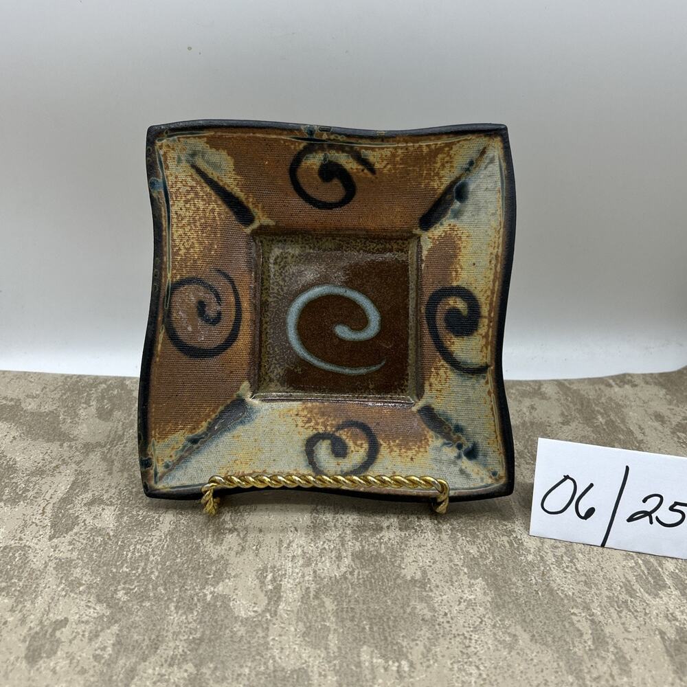 Vintage Swirly Square Plate by “D.H.” Stoneware